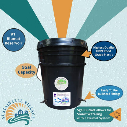 Water Reservoir - 5-Gallon Bucket w/ Lid & Bulkhead Fittings for Blumat systems