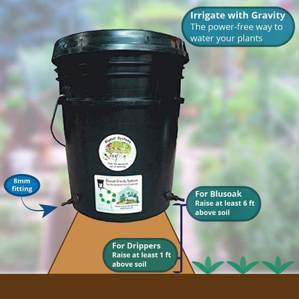 Water Reservoir - 5-Gallon Bucket w/ Lid & Bulkhead Fittings for Blumat systems