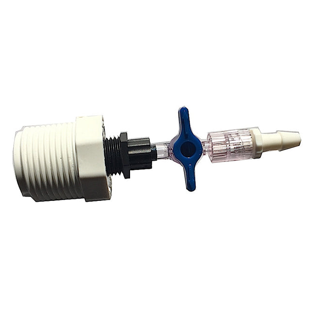 PVC Adapter 1/2" MPT to 8mm Blumat drip line w/ quick connects and on-off valve