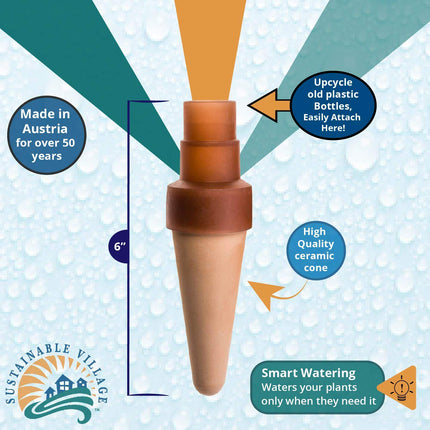 Blumat Bottle Adapter XL (4 Pack): Self Watering Spikes/Houseplant Watering Stakes, Automatic Irrigation System, Use When On Vacation,Terracotta Spikes to use with Recycled Plastic Water Bottles