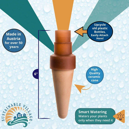 Blumat Bottle Adapter XL (4 Pack): Self Watering Spikes/Houseplant Watering Stakes, Automatic Irrigation System, Use When On Vacation,Terracotta Spikes to use with Recycled Plastic Water Bottles