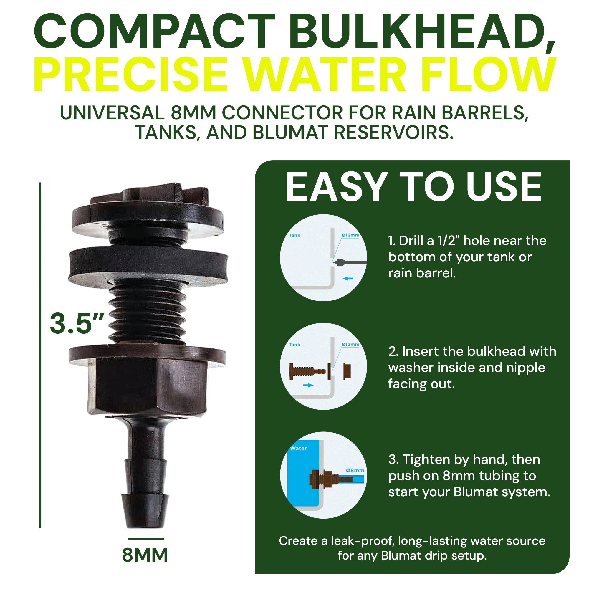 8mm BULKHEAD / Through-Hull Tank Connector - 2 Pack