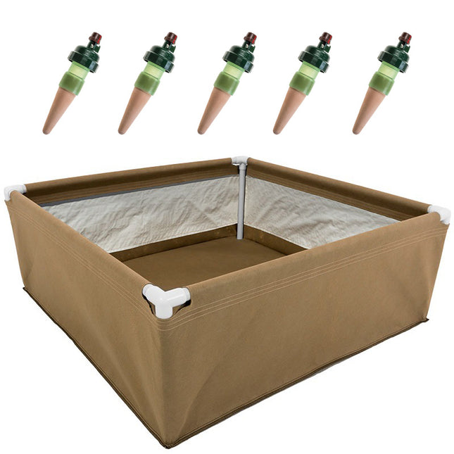 4' x 4' Grassroots Fabric Living Soil Raised Garden Bed with Double Trellis and Steensland Blumat Kit