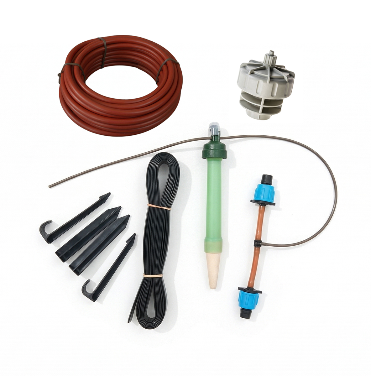 Be-Here-Now backyard irrigation for 4x4 beds with Pressure Reducer