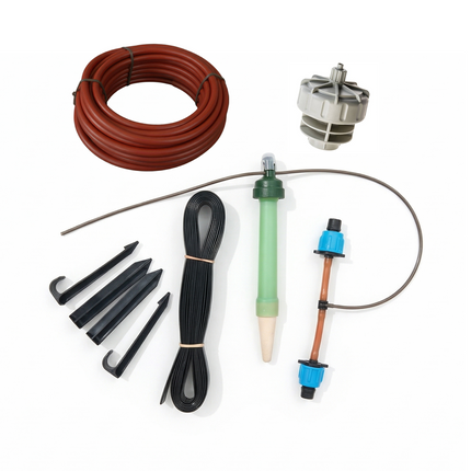 Be-Here-Now backyard irrigation for 4x4 beds with Pressure Reducer