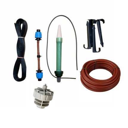 Be-Here-Now backyard irrigation for 4x4 beds with Pressure Reducer