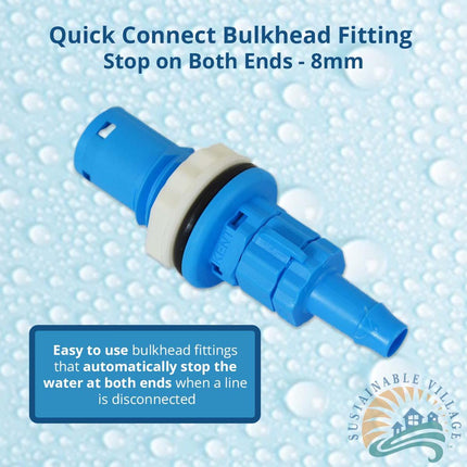 Quick Connect Bulkhead Fitting w/ Stop on Both Ends, 8mm